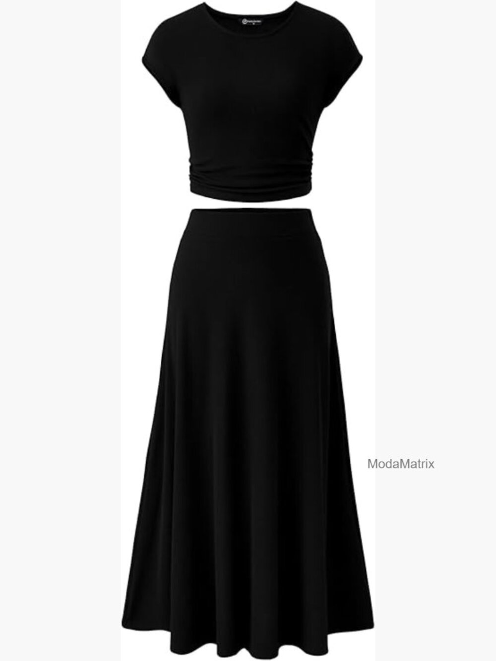 Two Piece Skirt Set - Cap Sleeve Crop Top & Midi Skirt